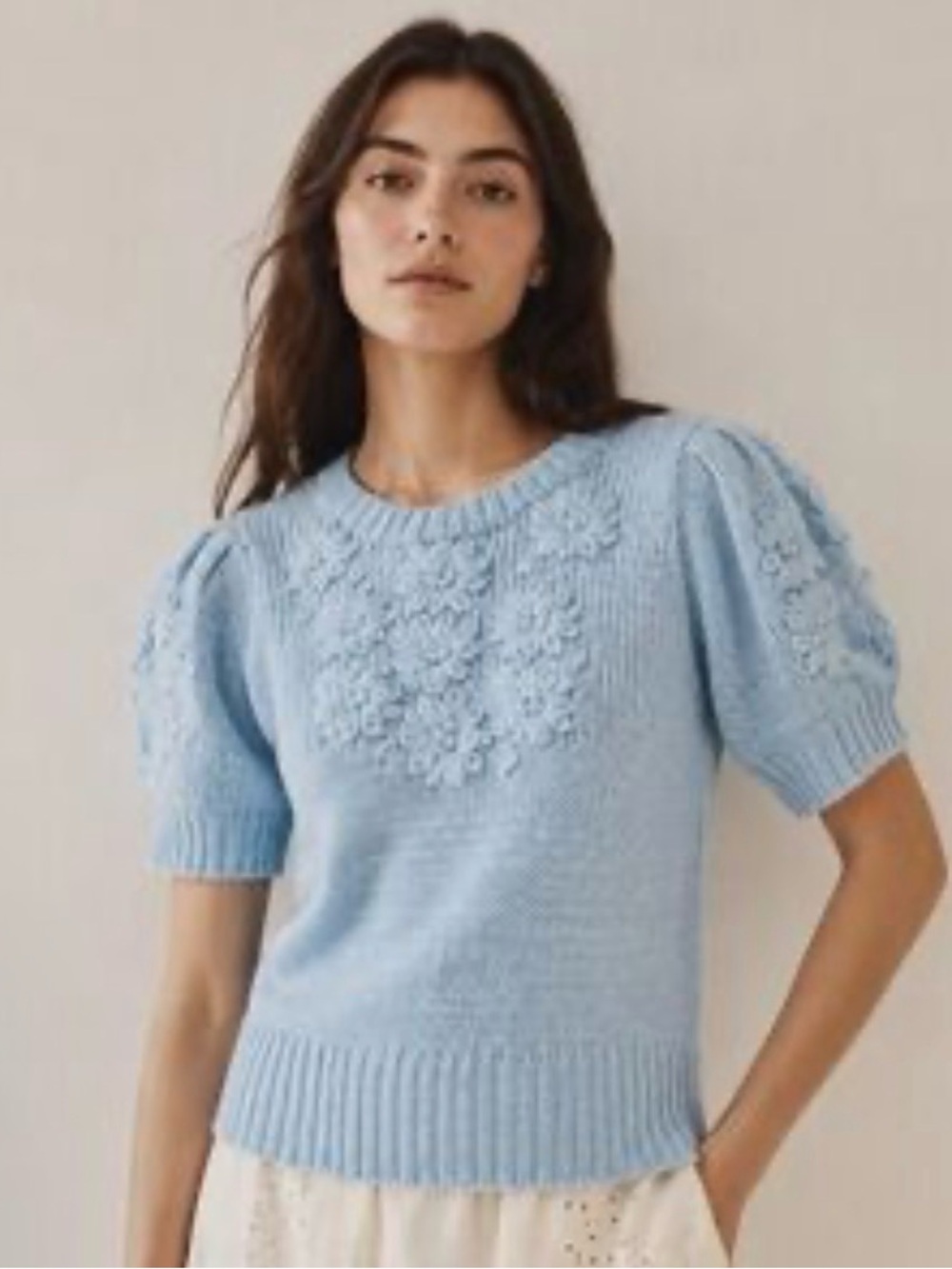 Stellah NY Blue Puff Sleeve Knit Sweater Top Sample NWOT Small